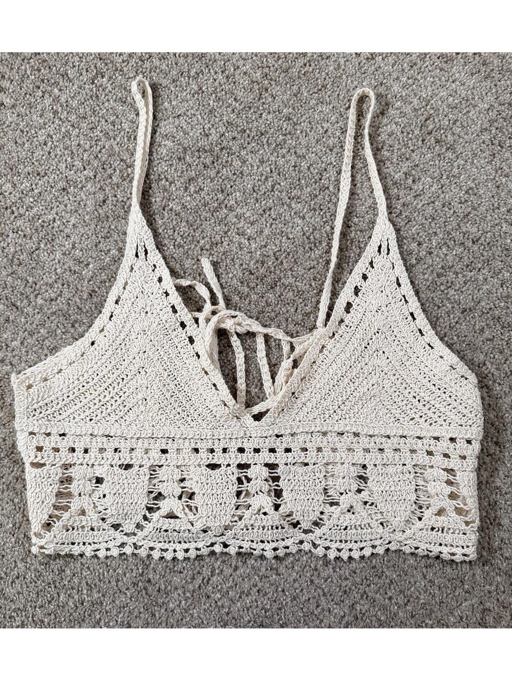 LAVIE 89 Cream Crochet Crop Top Bralette Boho Size M/L